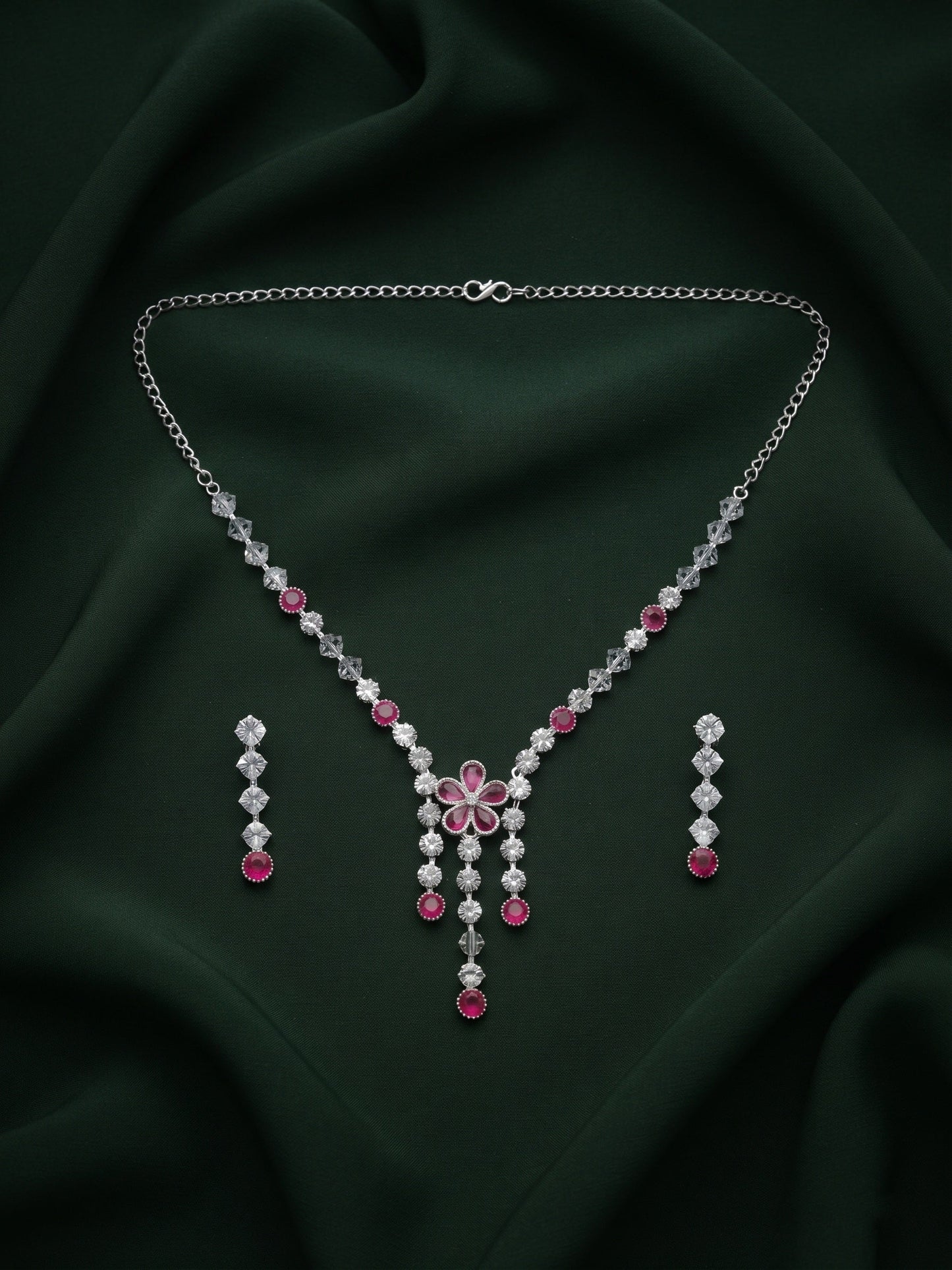 Silver Plated Fancy Stone & Diamond Jewellery Set