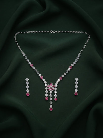 Silver Plated Fancy Stone & Diamond Jewellery Set