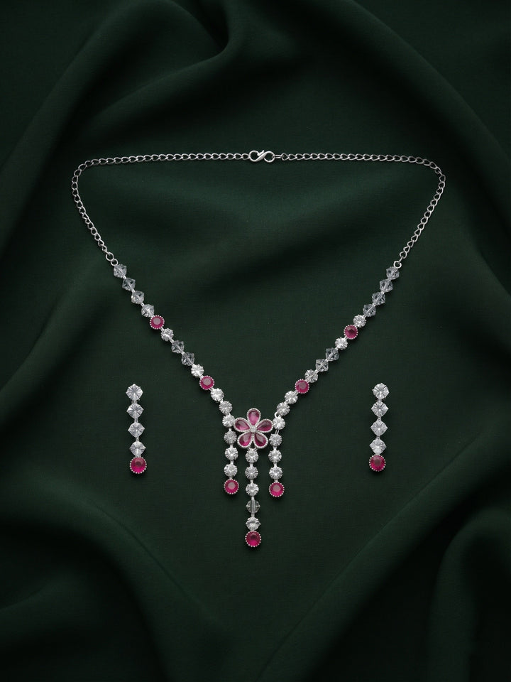 Silver Plated Fancy Stone &amp; Diamond Jewellery Set