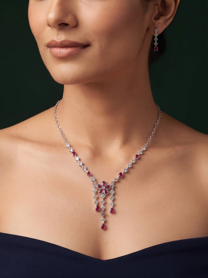 Silver Plated Fancy Stone & Diamond Jewellery Set