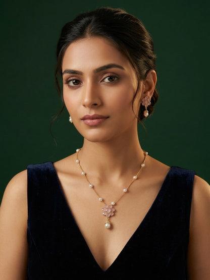 Gold Plated Ston Beaded Minimal Jewellery Set