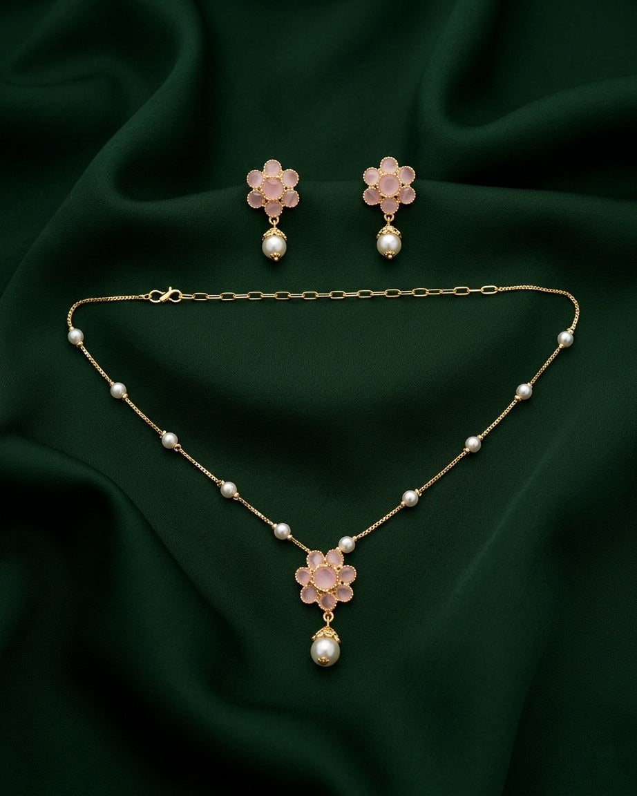 Gold Plated Ston Beaded Minimal Jewellery Set