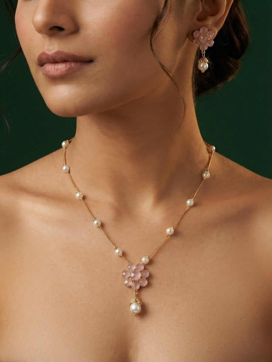Gold Plated Ston Beaded Minimal Jewellery Set