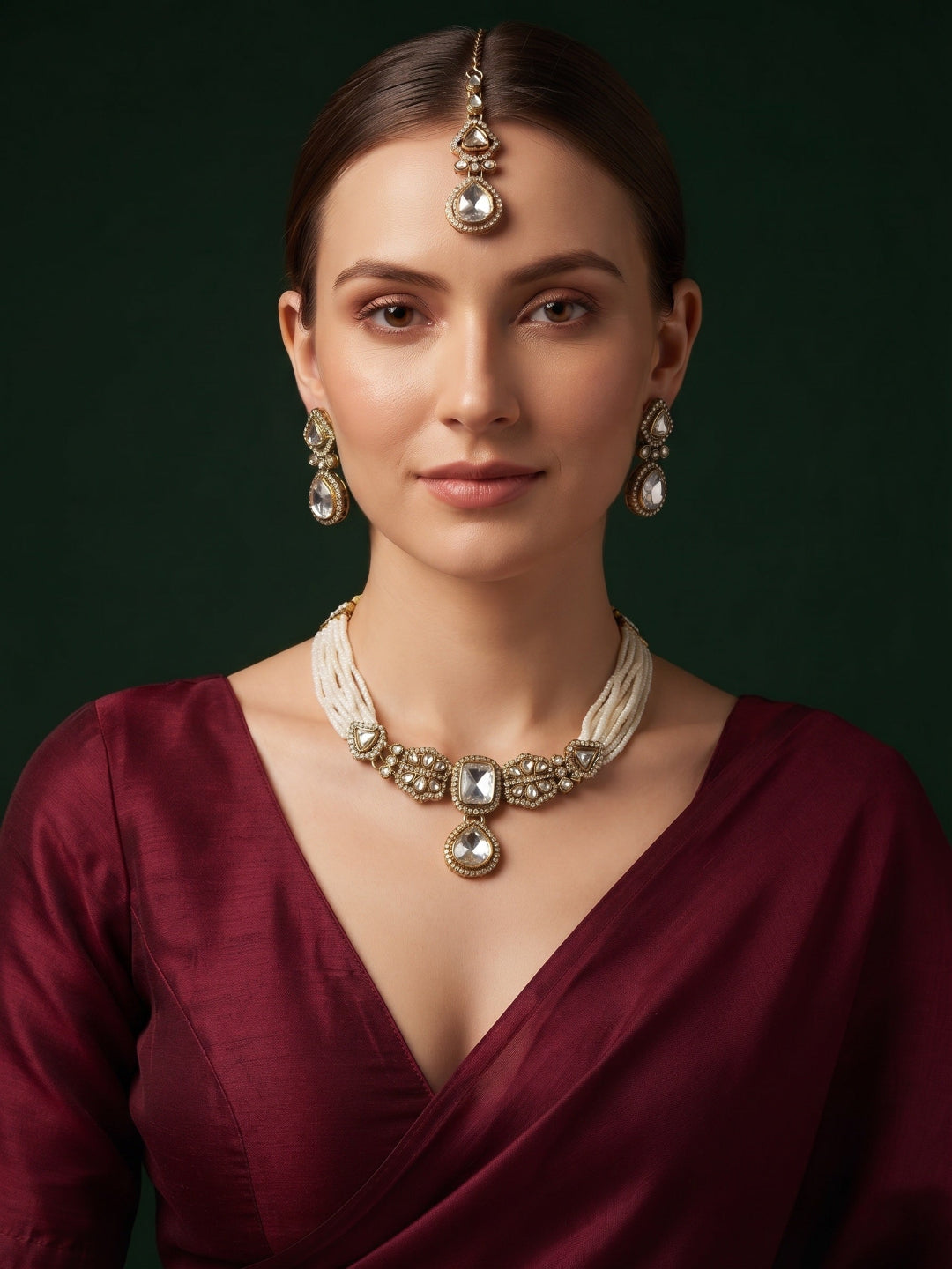 Gold Plated Pearls Choker Jewellery Set