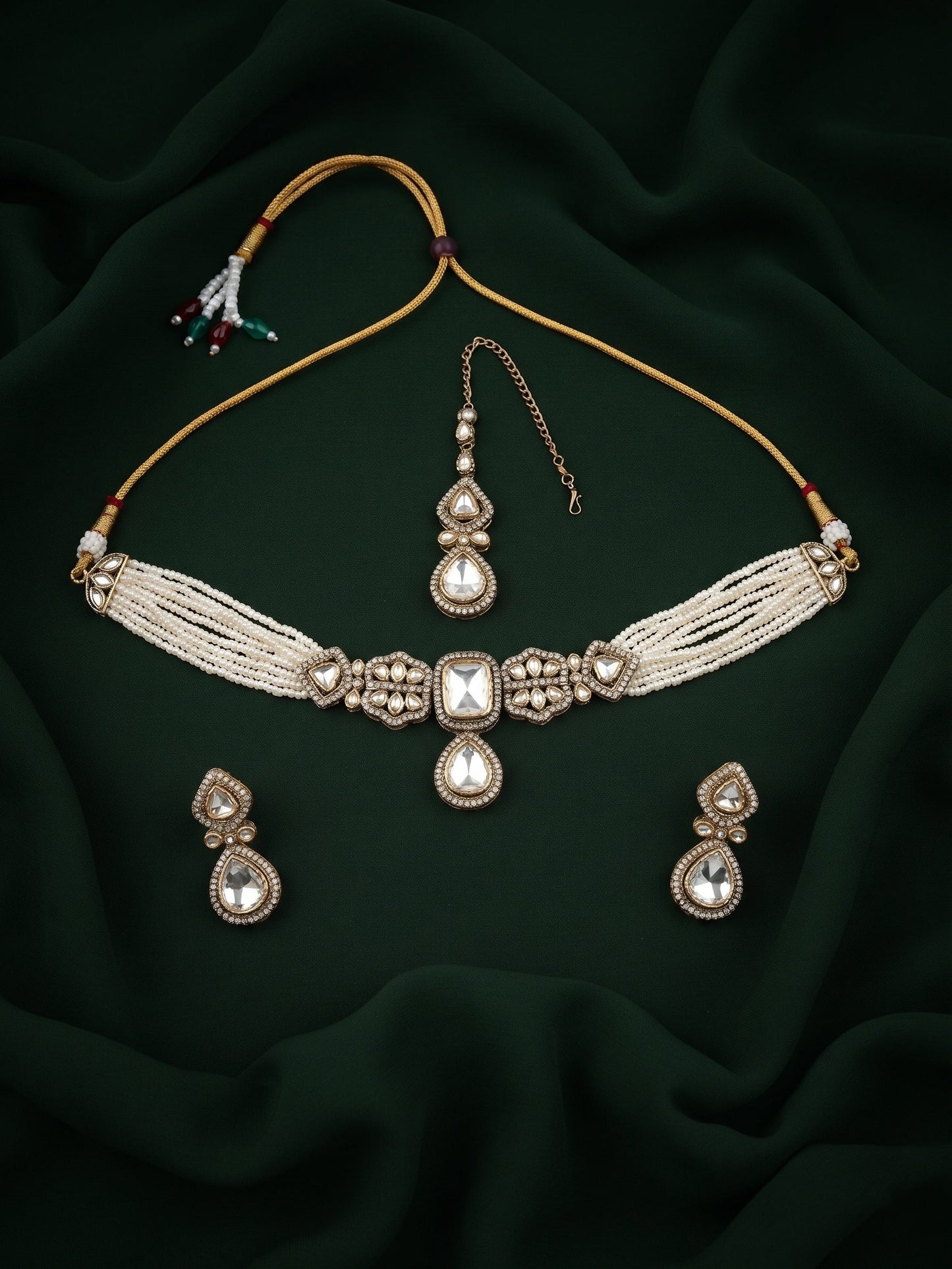 Gold Plated Pearls Choker Jewellery Set