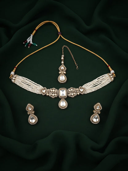 Gold Plated Pearls Choker Jewellery Set
