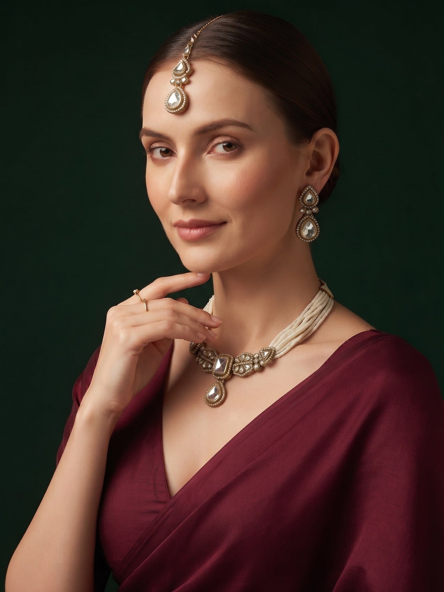 Gold Plated Pearls Choker Jewellery Set