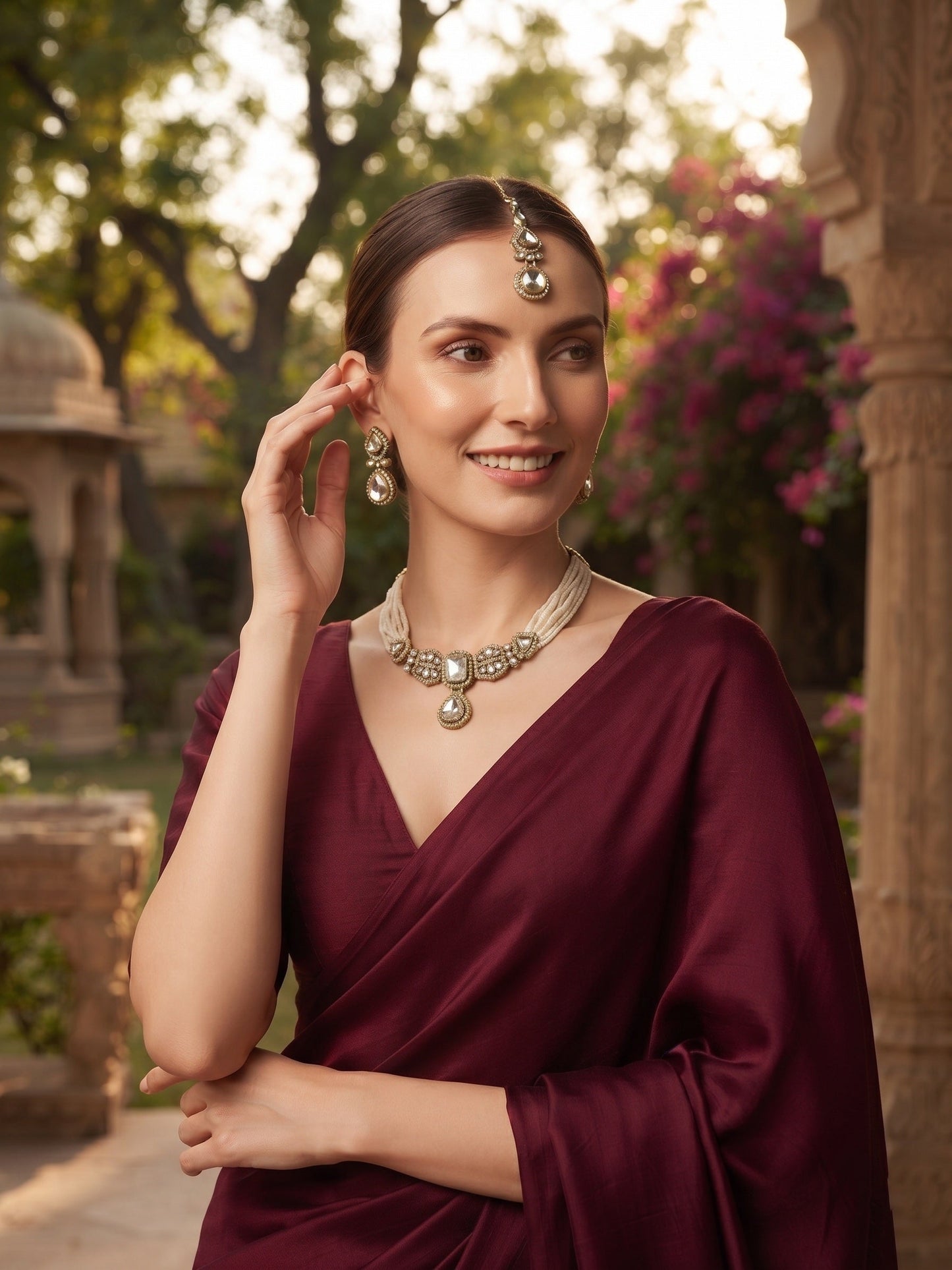 Gold Plated Pearls Choker Jewellery Set