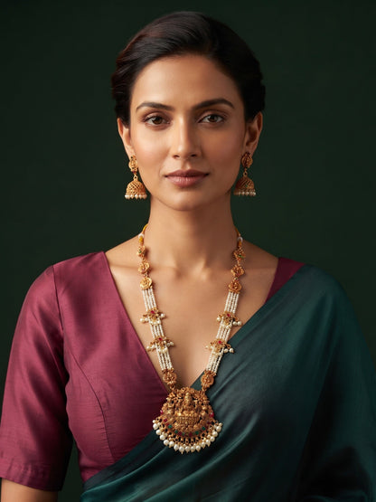 Gold-Toned Traditional Temple Rani Har Jewellery Set