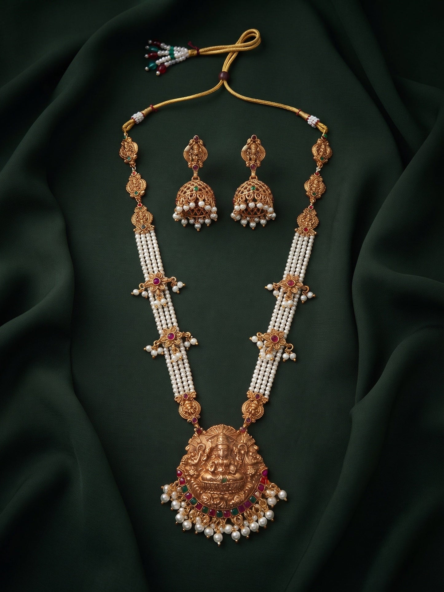 Gold-Toned Traditional Temple Rani Har Jewellery Set