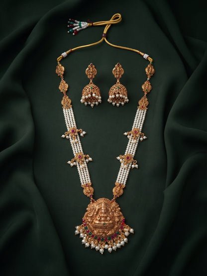Gold-Toned Traditional Temple Rani Har Jewellery Set