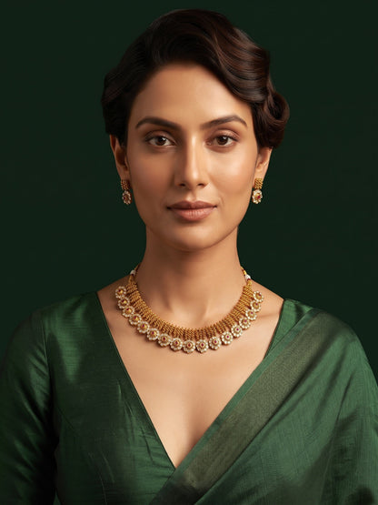 Gold-Toned Floral Necklace & Earrings Jewellery Set