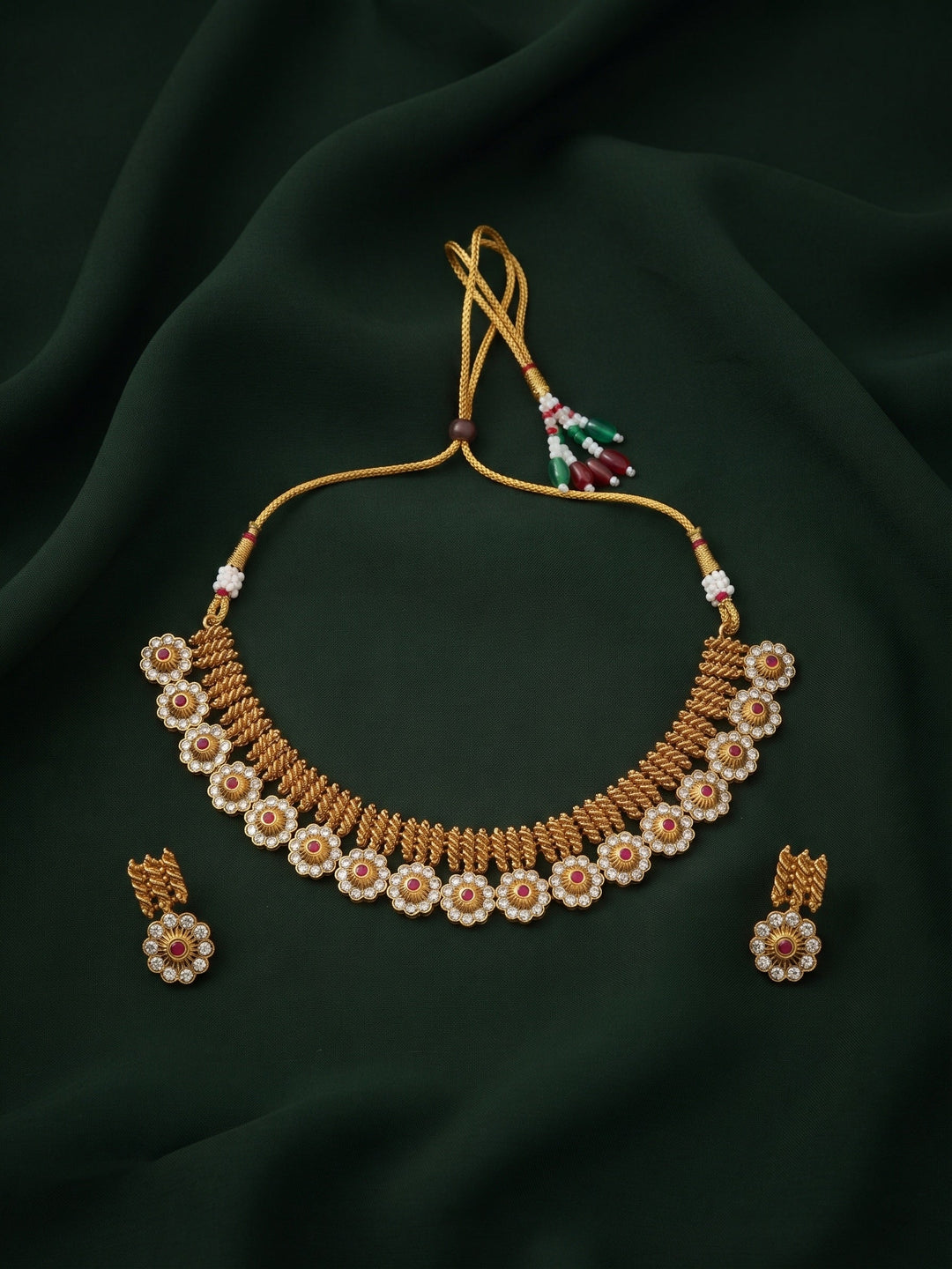 Gold-Toned Floral Necklace &amp; Earrings Jewellery Set
