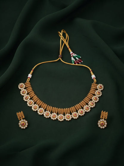 Gold-Toned Floral Necklace & Earrings Jewellery Set