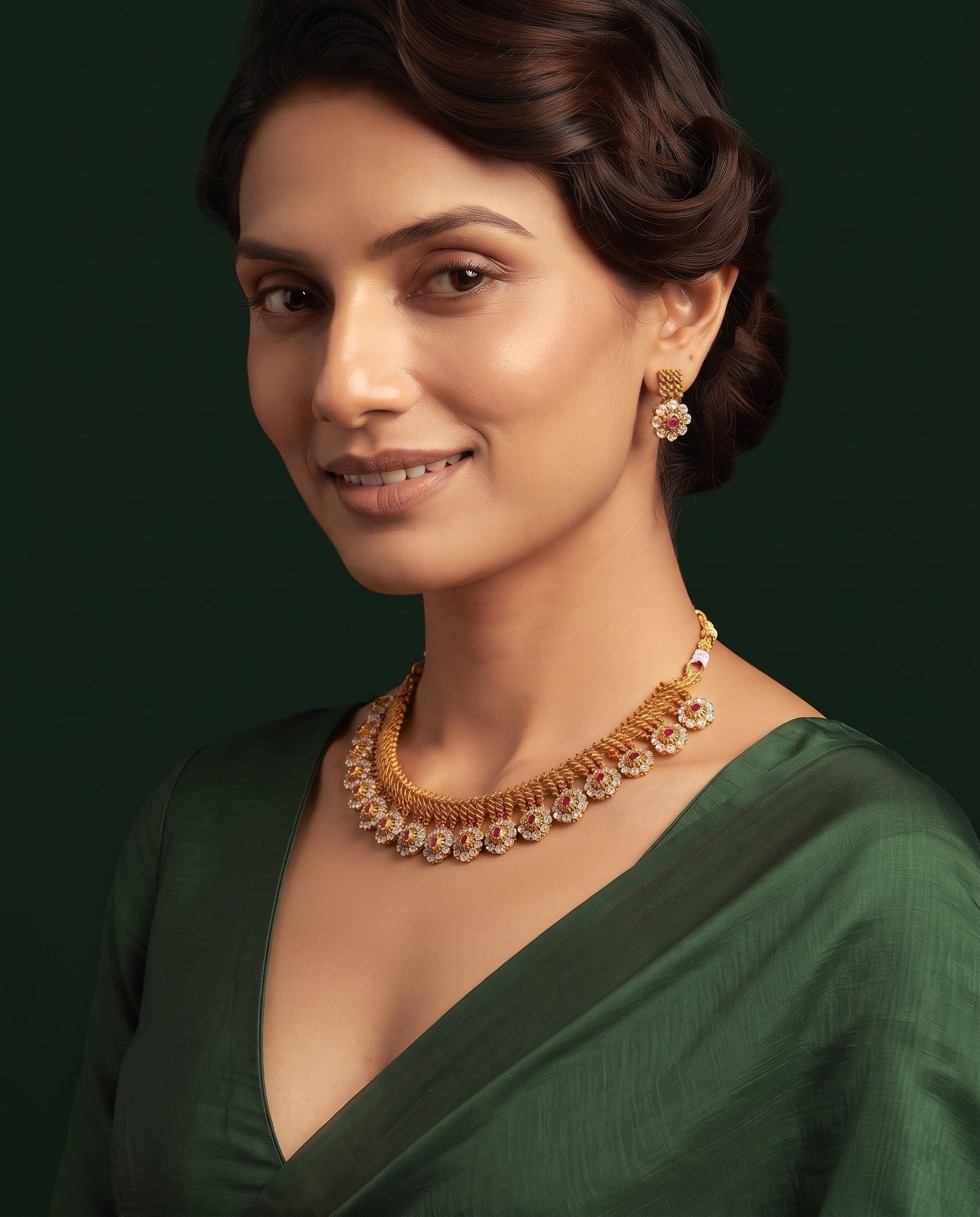 Gold-Toned Floral Necklace & Earrings Jewellery Set