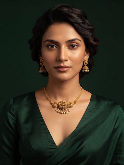 Gold-Toned Traditional Temple Choker Jewellery Set