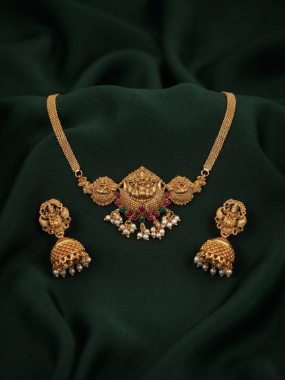 Gold-Toned Traditional Temple Choker Jewellery Set