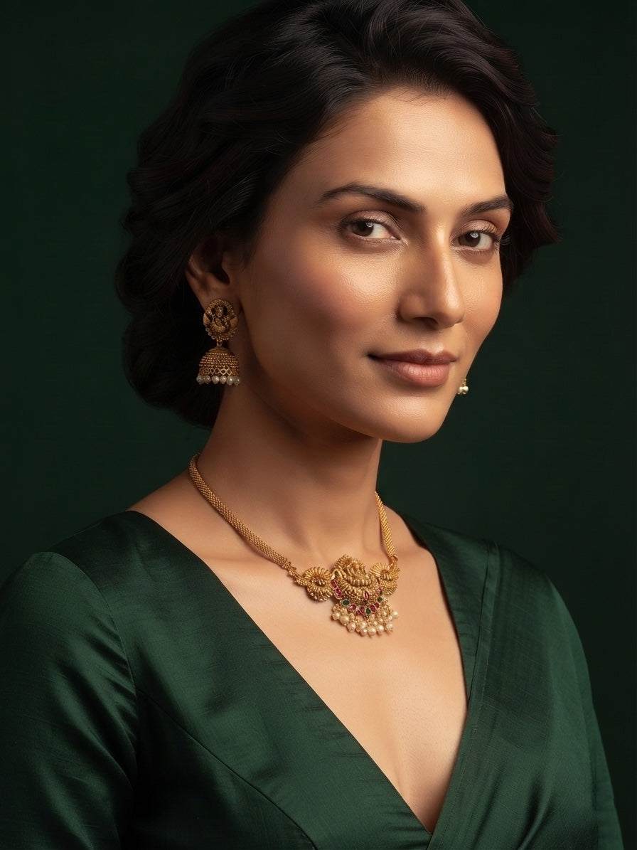 Gold-Toned Traditional Temple Choker Jewellery Set