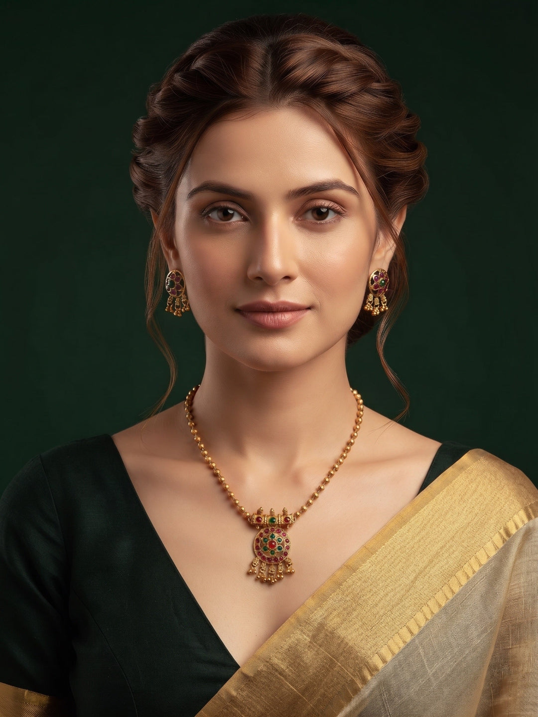 Gold-Toned Minimal Necklace with Earrings Jewellery Set