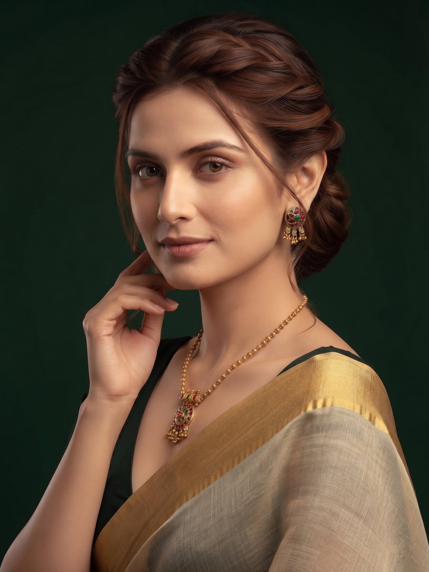 Gold-Toned Minimal Necklace with Earrings Jewellery Set