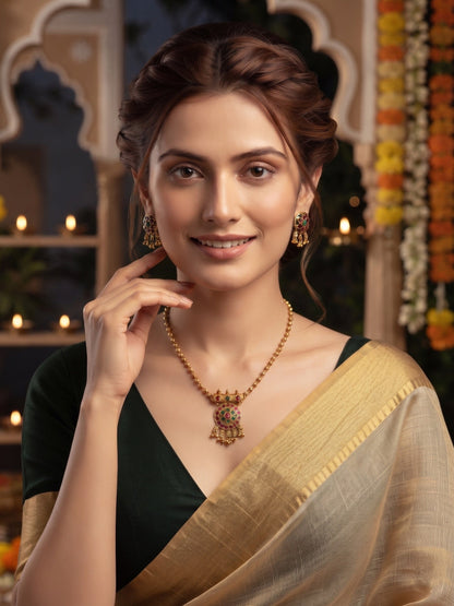 Gold-Toned Minimal Necklace with Earrings Jewellery Set