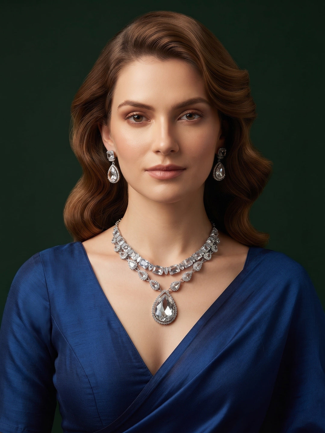 Silver Plated & Diamond Kundan Beaded Jewellery Set