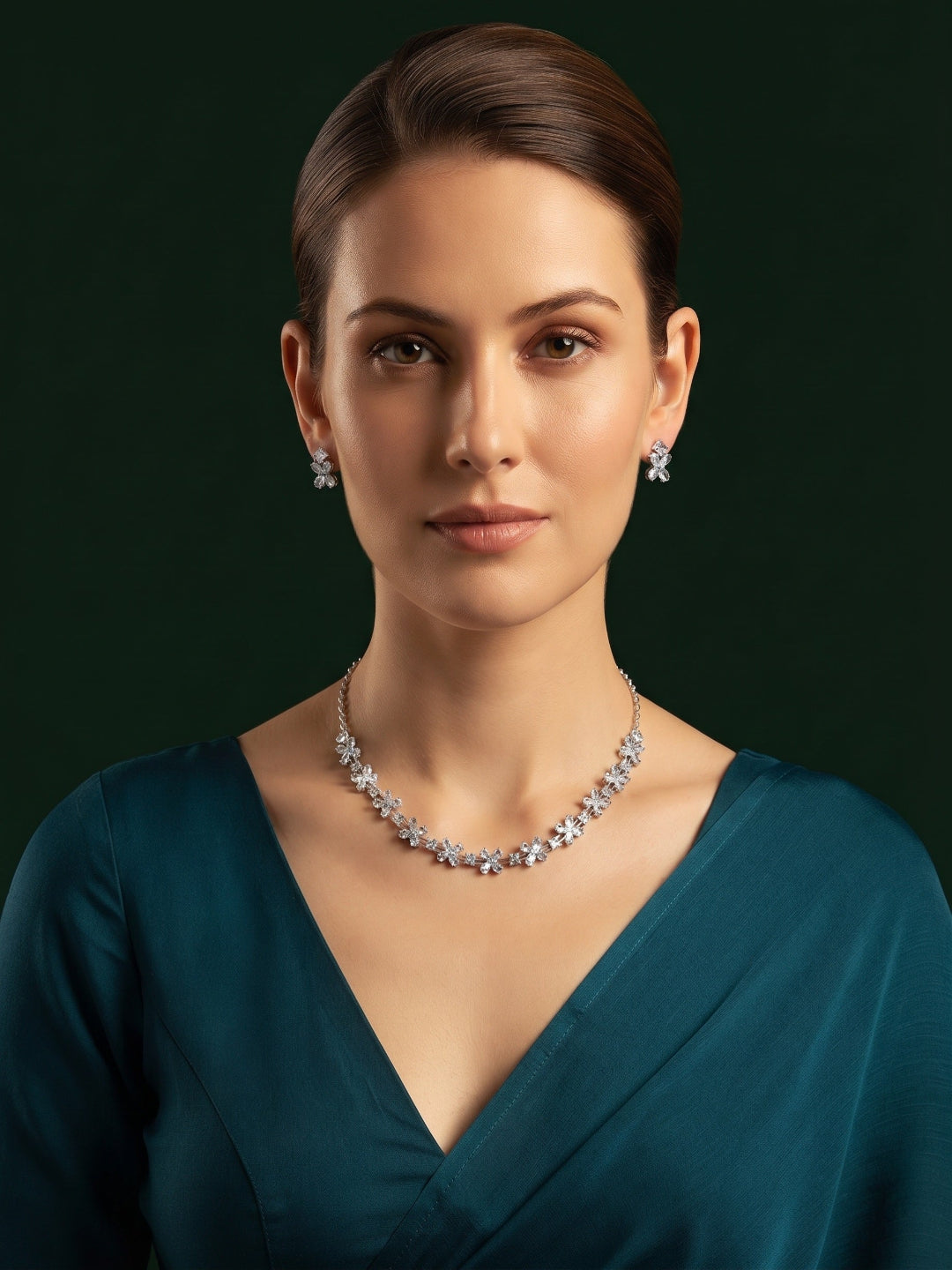 Silver Plated American Diamod Beaded Jewellery Set