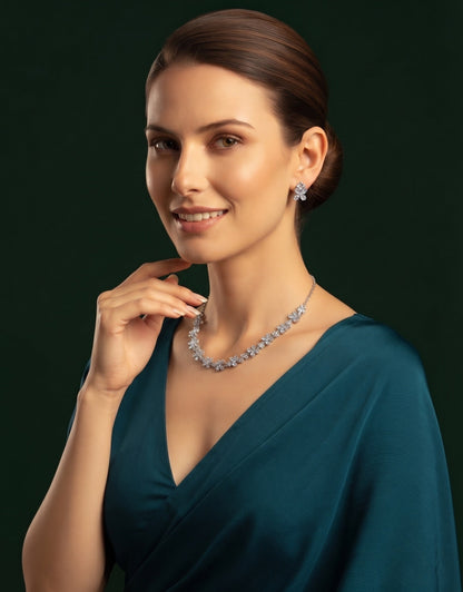 Silver Plated American Diamod Beaded Jewellery Set