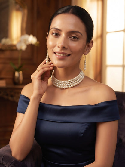 Beautiful White Pearls Statement Jewellery Set For Women