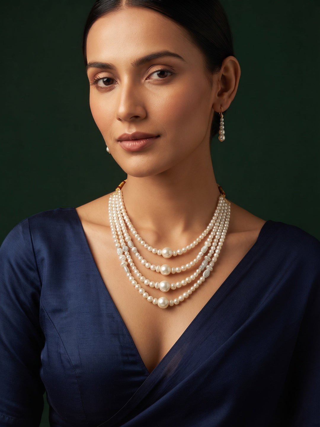 Beautiful White Pearls Statement Jewellery Set with Bracelete