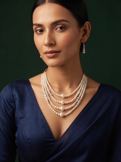Beautiful White Pearls Statement Jewellery Set with Bracelete