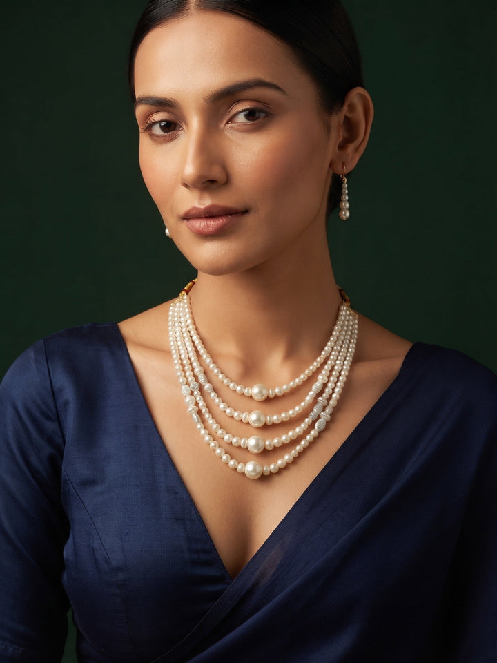 Beautiful White Pearls Statement Jewellery Set with Bracelete