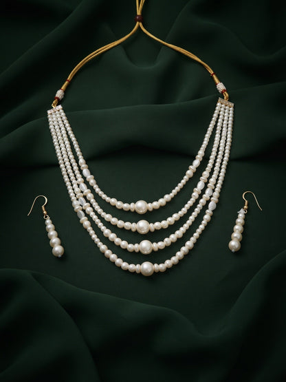 Beautiful White Pearls Statement Jewellery Set with Bracelete
