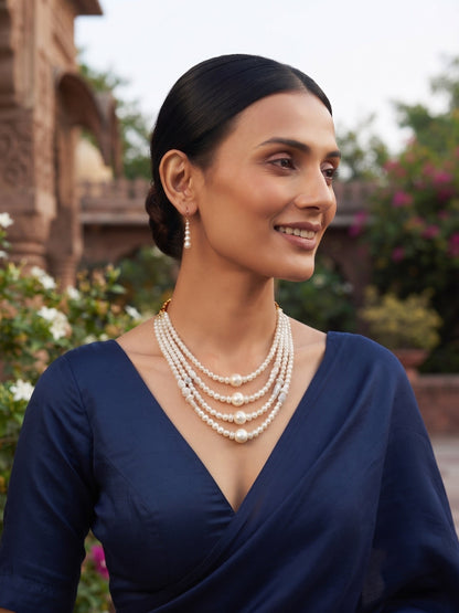 Beautiful White Pearls Statement Jewellery Set with Bracelete