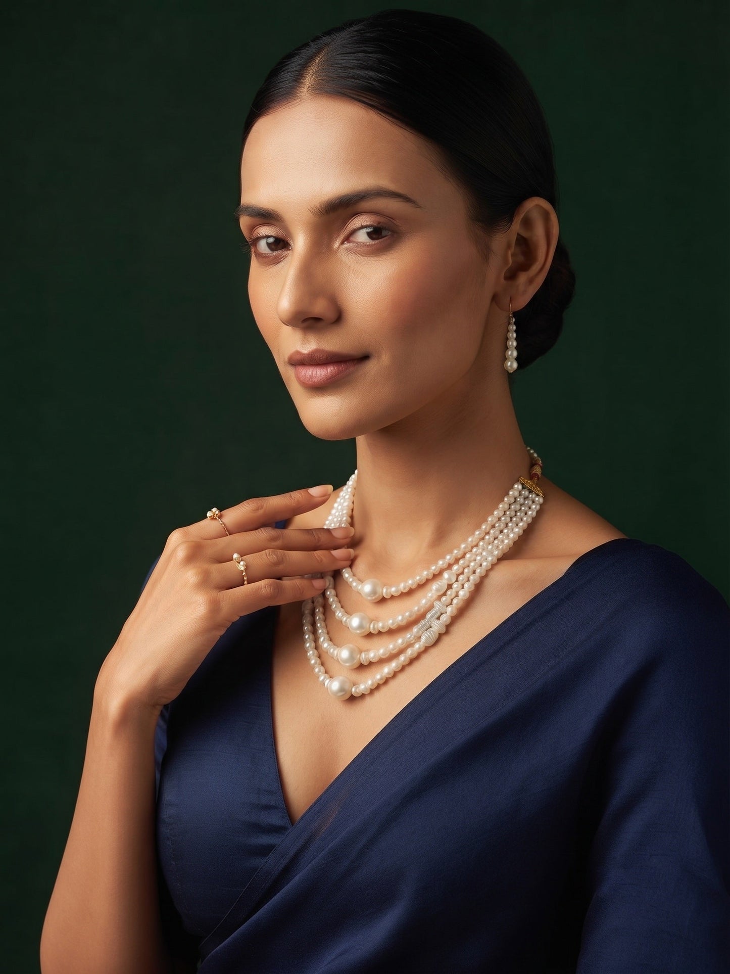 Beautiful White Pearls Statement Jewellery Set with Bracelete
