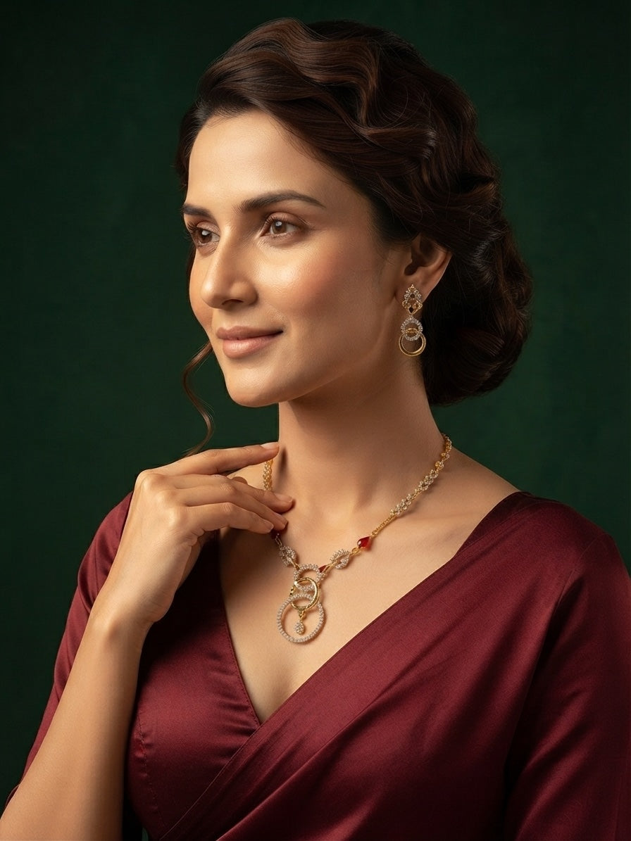 Gold Plated Ston Beaded Minimal Jewellery Set