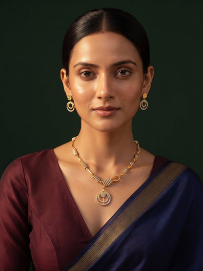 Gold-Toned Minimal Deign AD Stone Jewellery Set