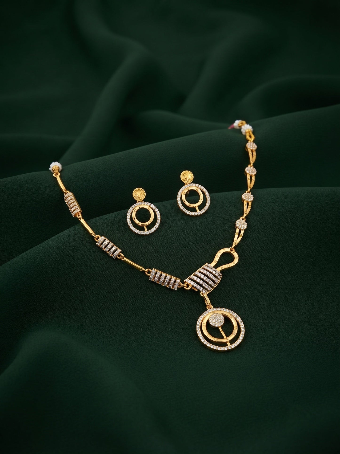 Gold-Toned Minimal Deign AD Stone Jewellery Set