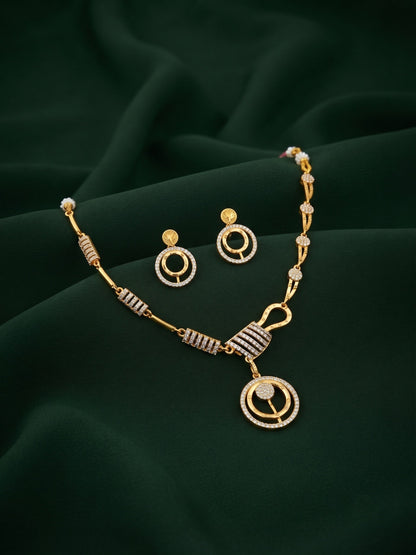 Gold-Toned Minimal Deign AD Stone Jewellery Set