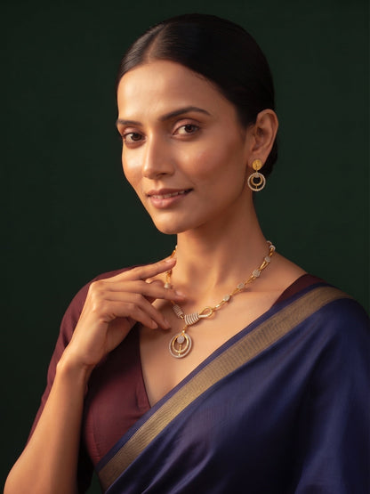Gold-Toned Minimal Deign AD Stone Jewellery Set