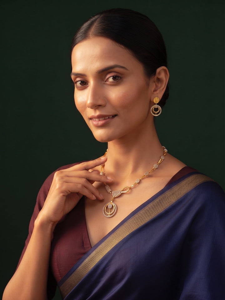 Gold-Toned Minimal Deign AD Stone Jewellery Set
