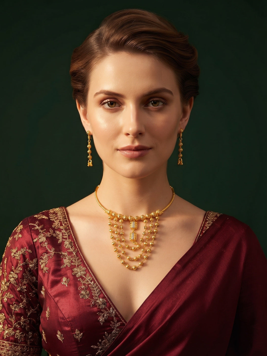 Gold Plated Matar Moti Minimal Jewellery Set