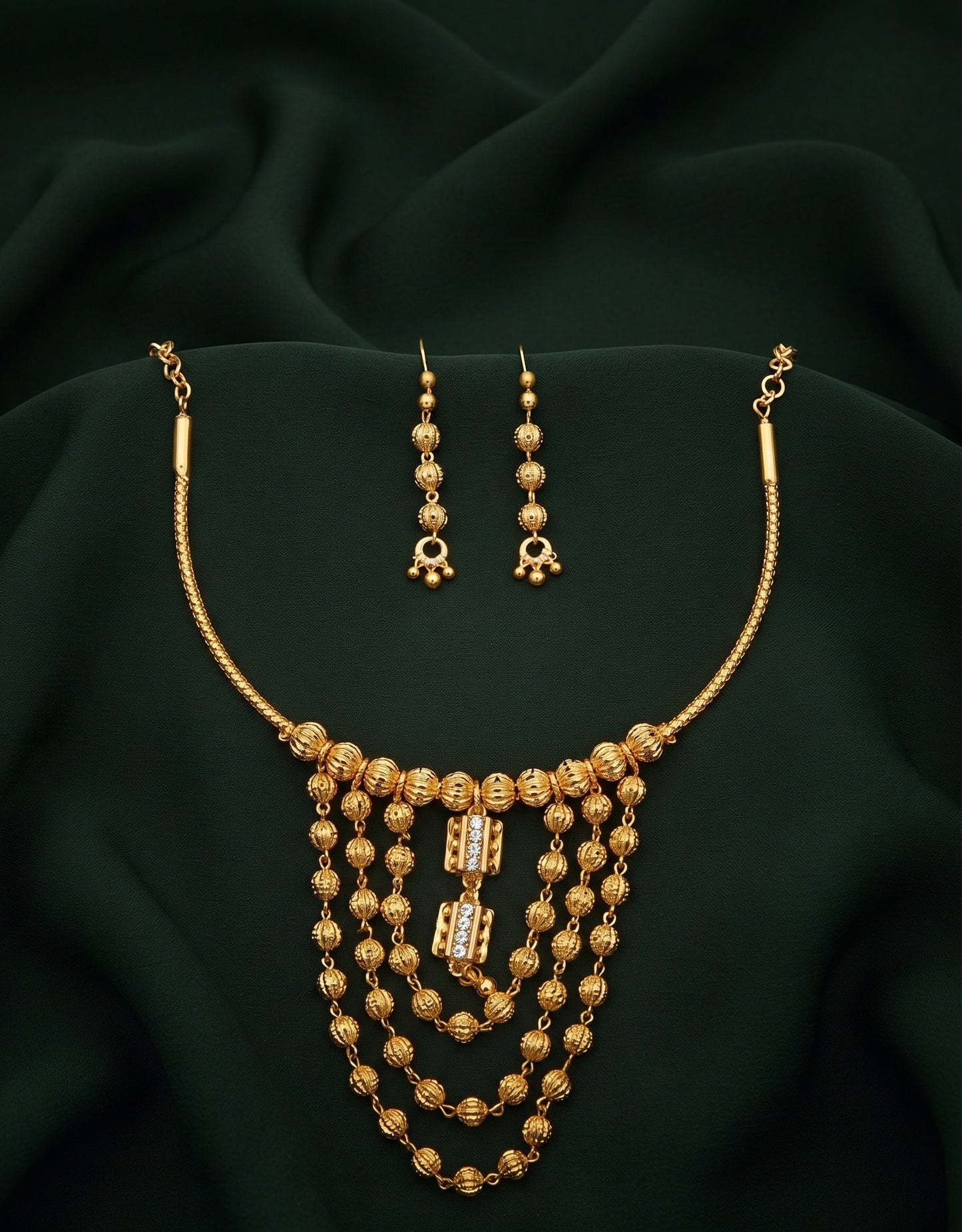 Gold Plated Matar Moti Minimal Jewellery Set