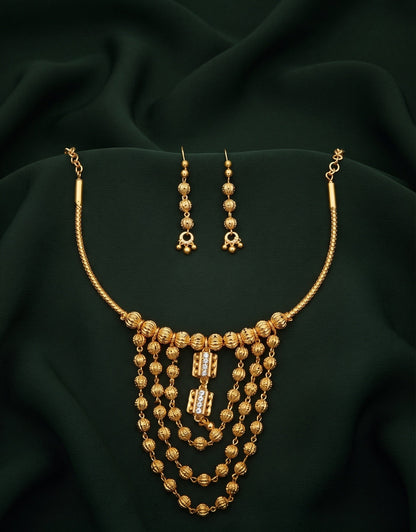 Gold Plated Matar Moti Minimal Jewellery Set
