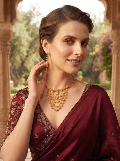 Gold Plated Matar Moti Minimal Jewellery Set