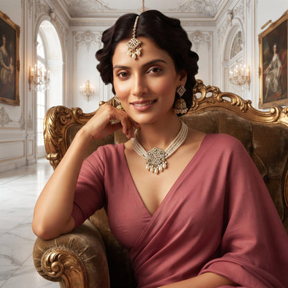 Gold Plated Kundan Beaded Jewellery Set With Mang Tikka