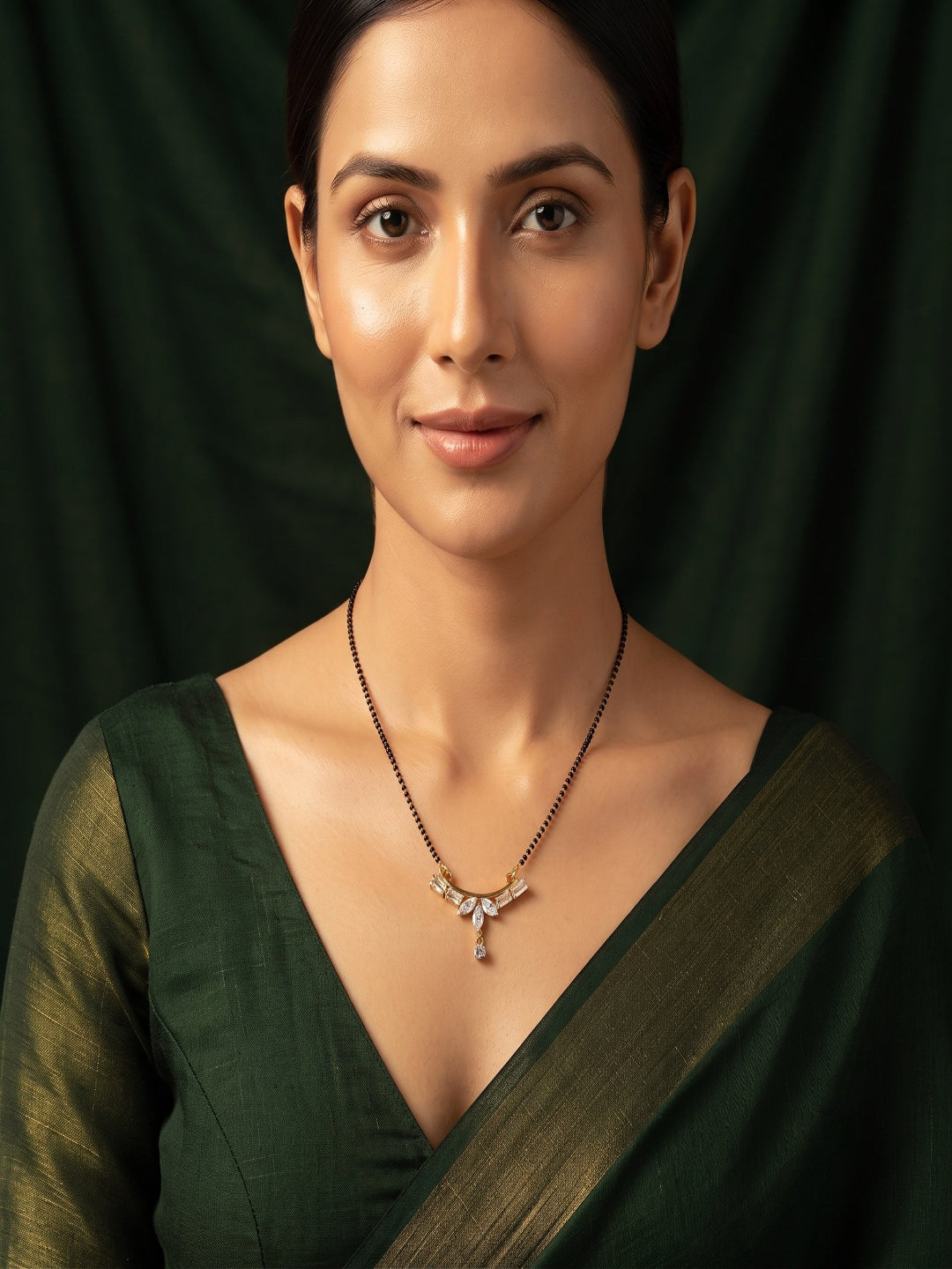 Premium Gold-Plated Artificial Stones and Beads Mangalsutra