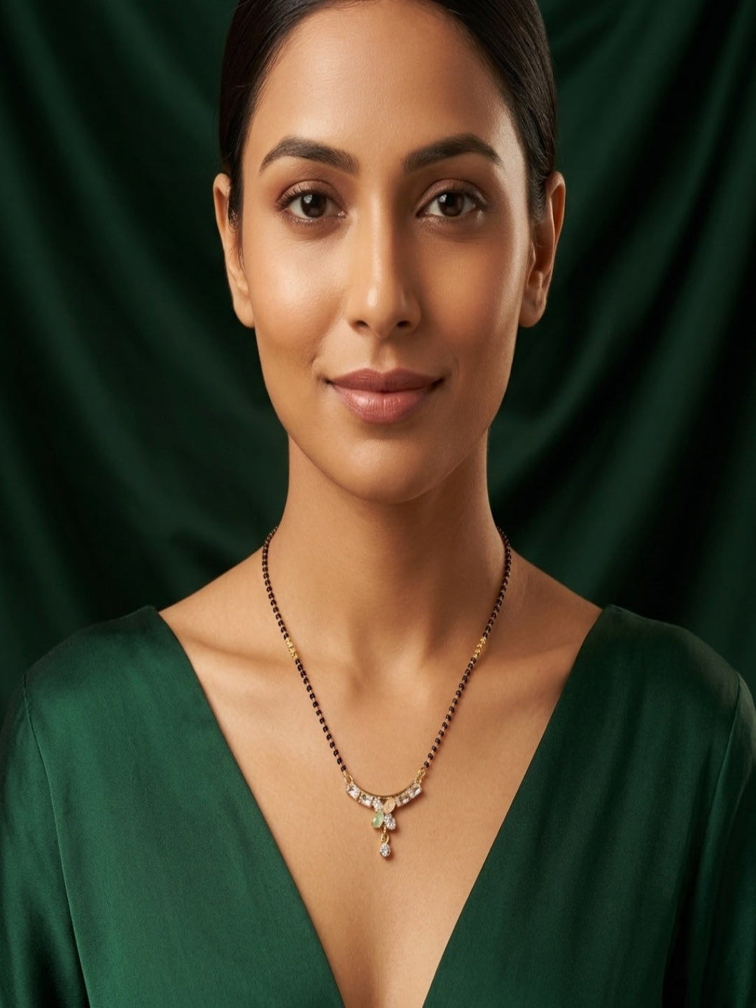 Premium Gold-Plated Artificial Stones and Beads Mangalsutra