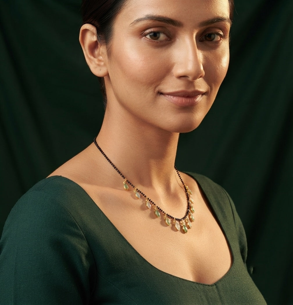 Premium Gold-Plated Artificial Stones and Beads Mangalsutra