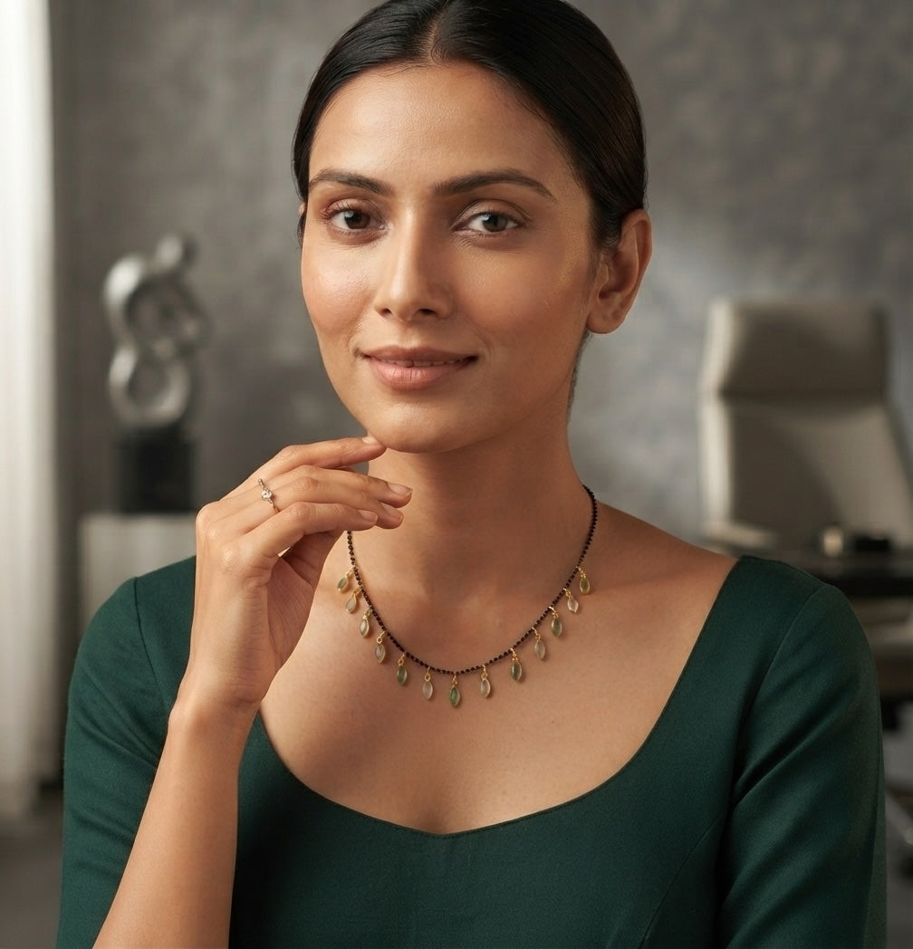 Premium Gold-Plated Artificial Stones and Beads Mangalsutra